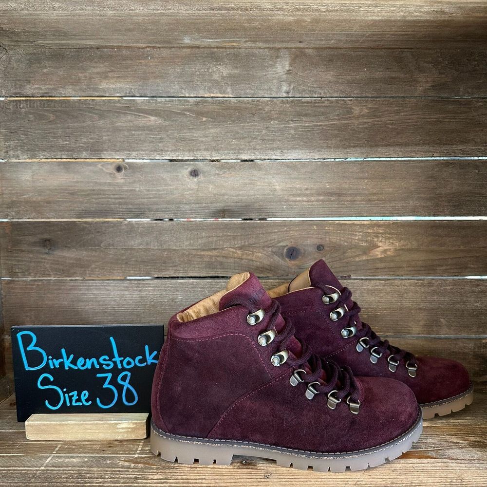 New Womens Birkenstock Jackson Maroon Suede Ankle Boots Size 38 US 7-7.5 Narrow‎